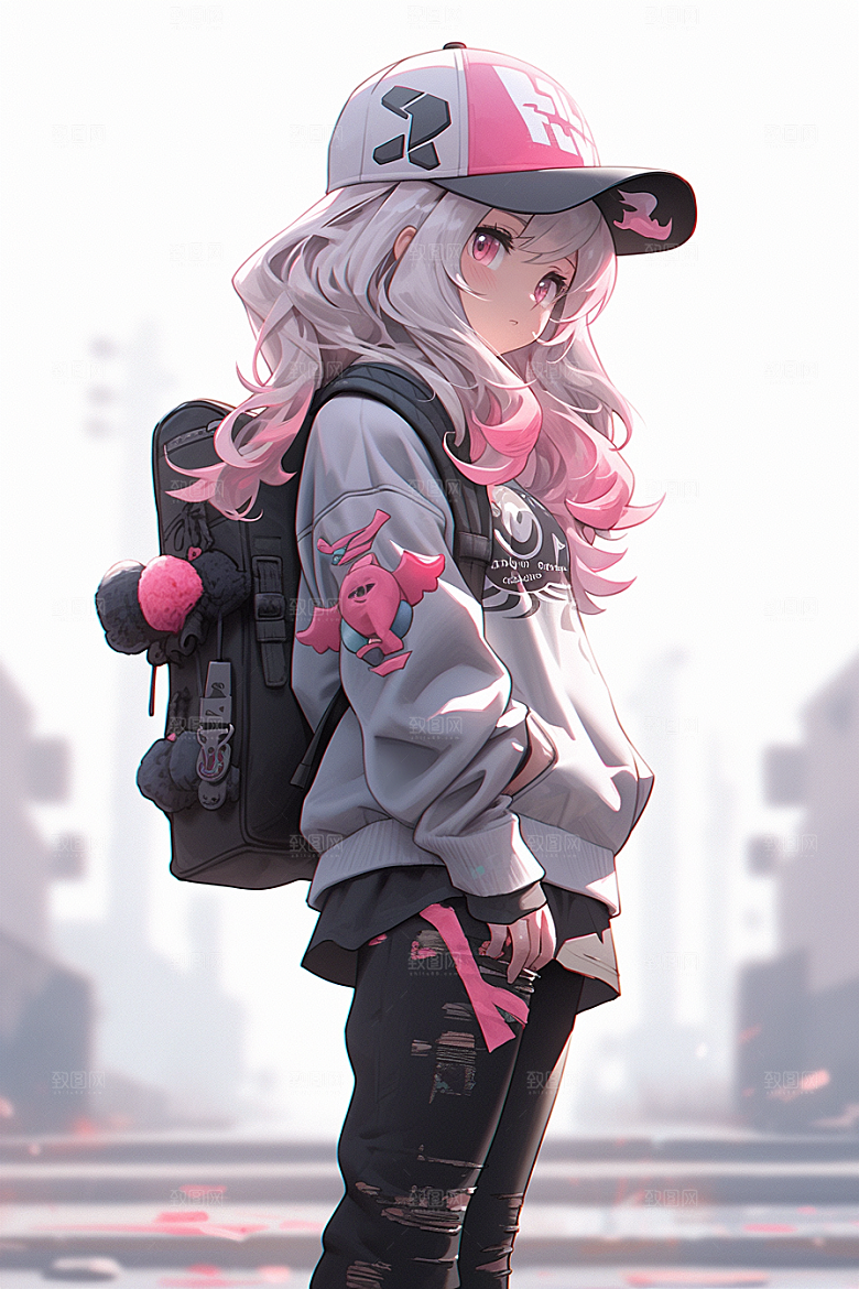 抱球帽人物高清少年感插画