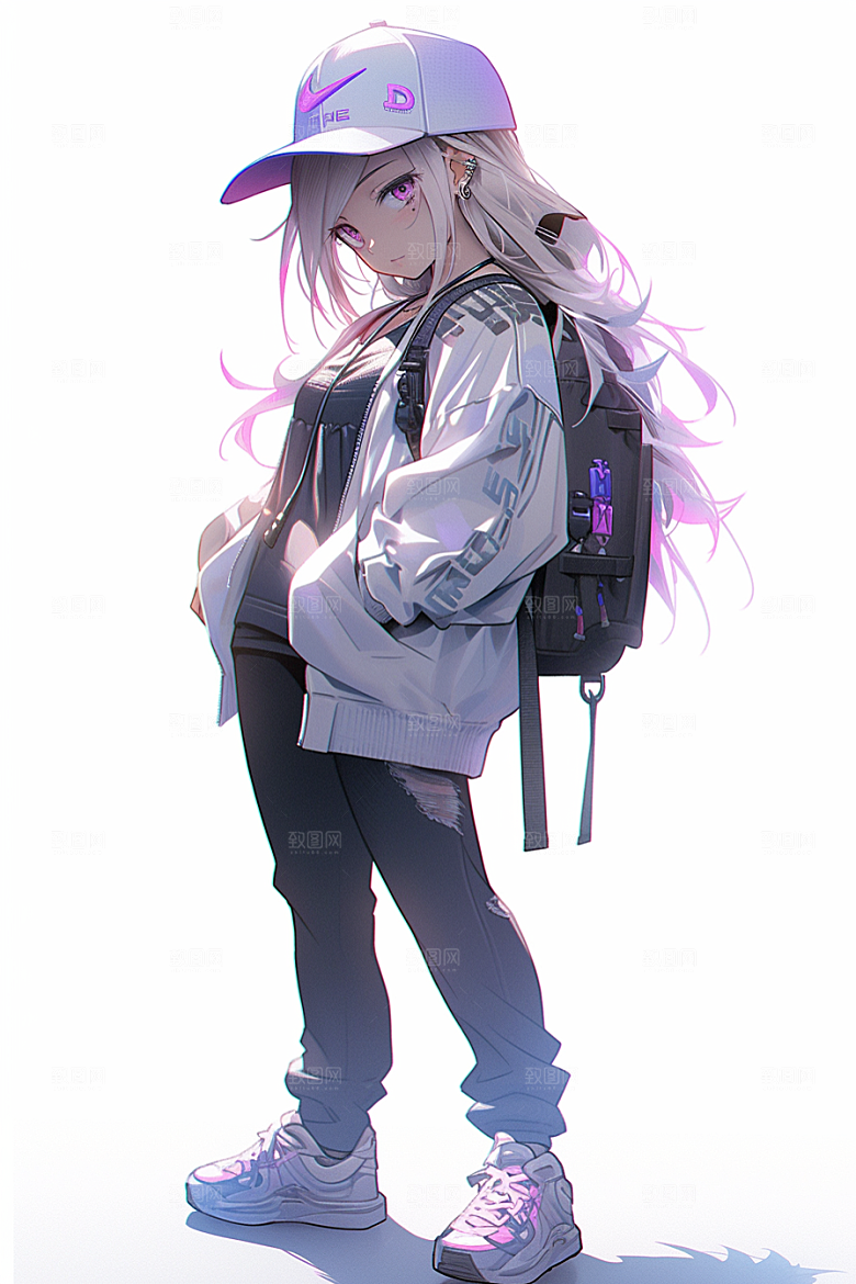 抱球帽人物青春元气插画