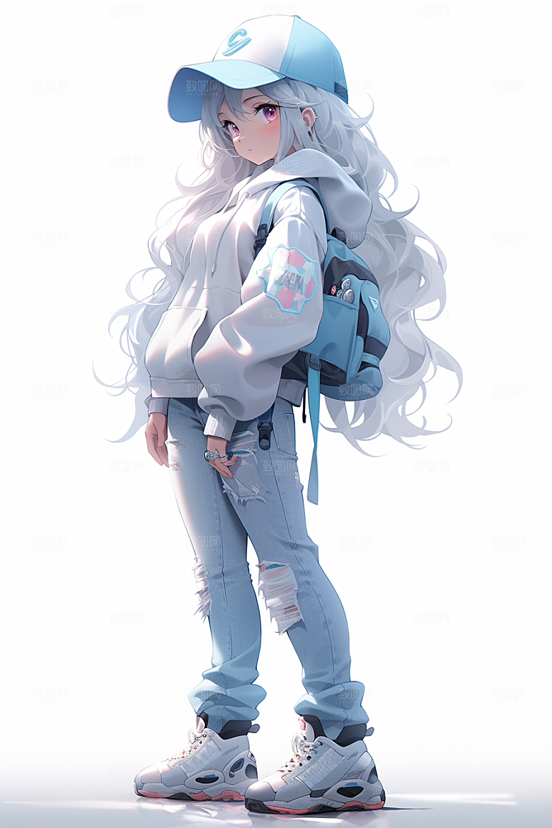 抱球帽人物动漫风元气插画