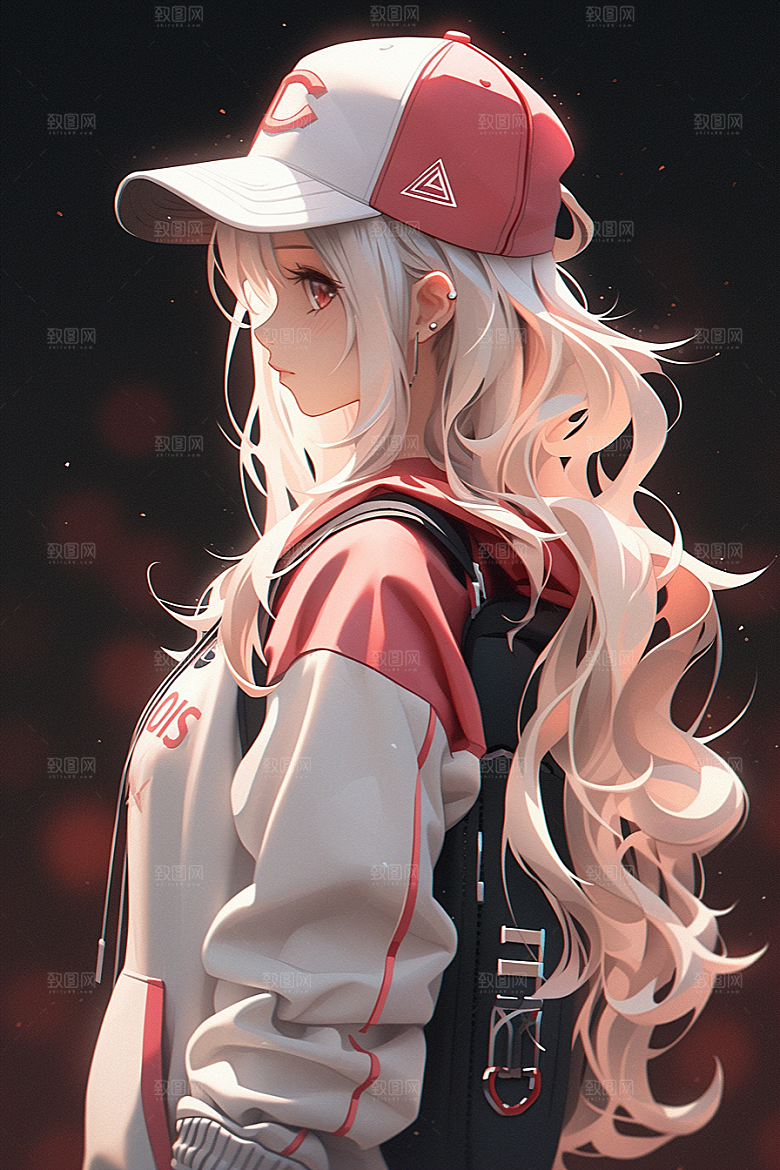 抱球帽人物手绘高清插画