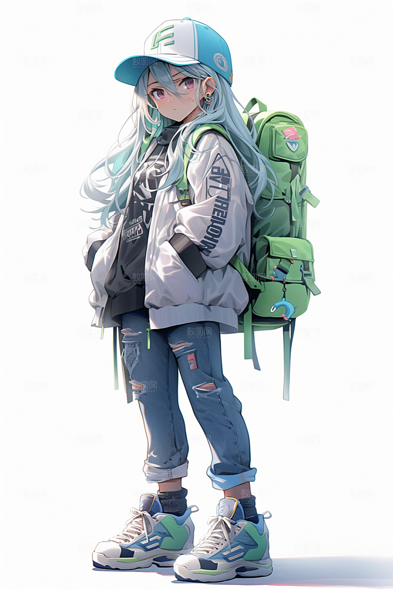 抱球帽人物漫画感动漫风插画