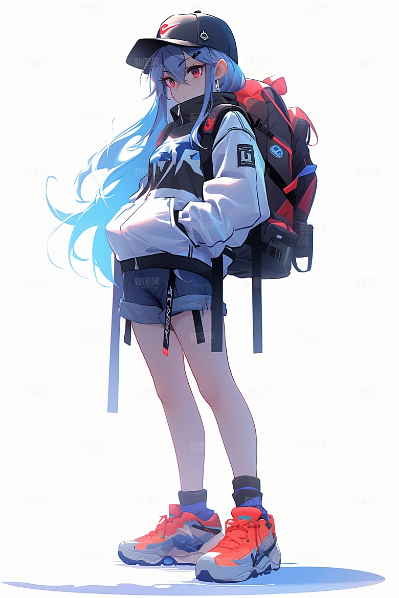 抱球帽人物时尚高清插画