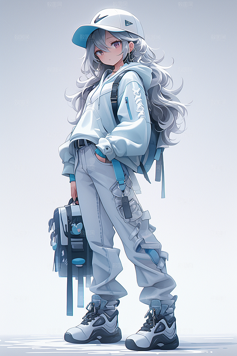 抱球帽人物时尚少年感插画