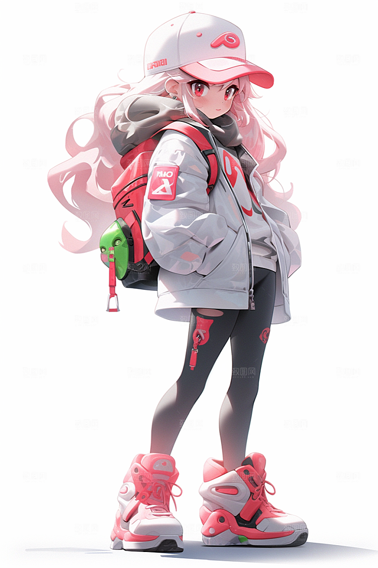 抱球帽人物手绘高清插画