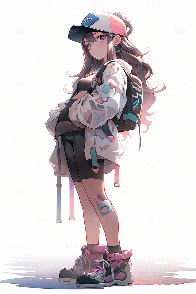 抱球帽人物元气简约插画