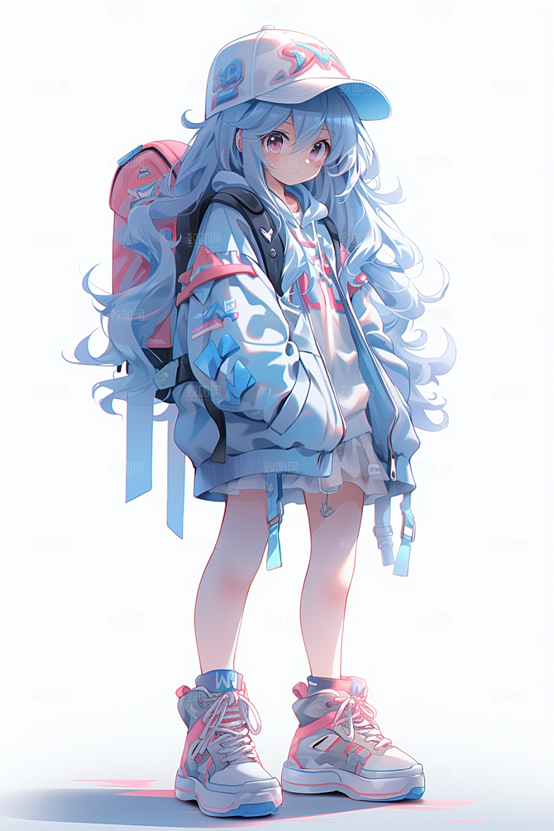抱球帽人物简约高清插画