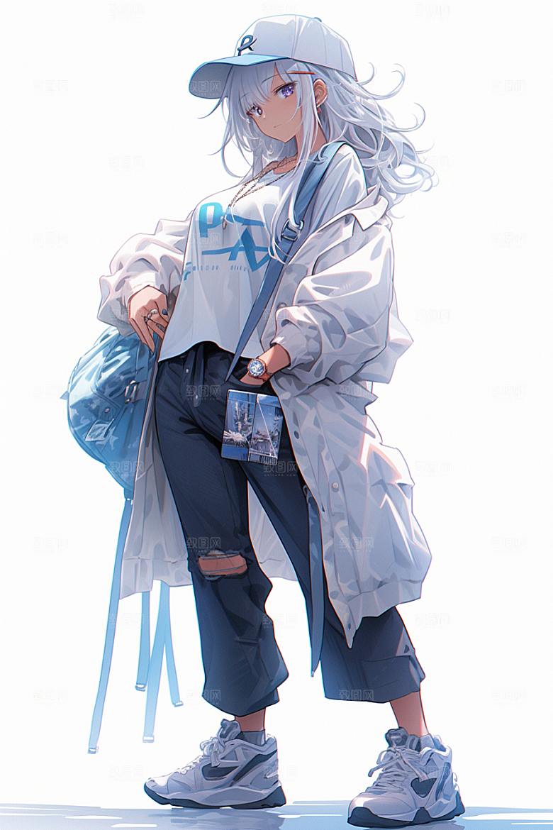 抱球帽人物动漫风元气插画
