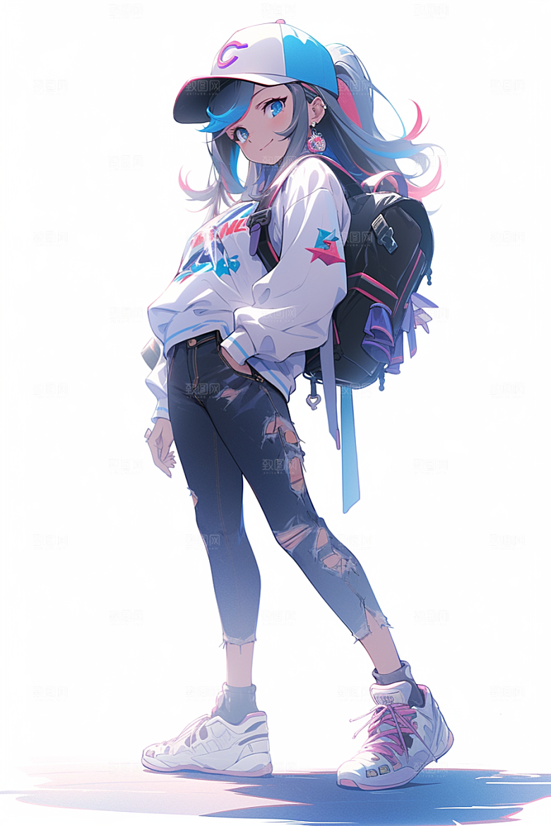 抱球帽人物动漫风元气插画