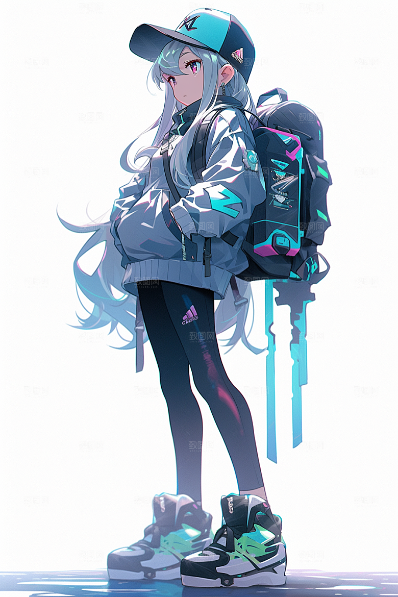 抱球帽人物少年感帅气插画