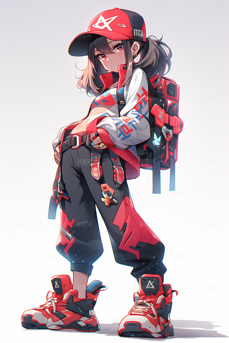 抱球帽人物动漫风元气插画