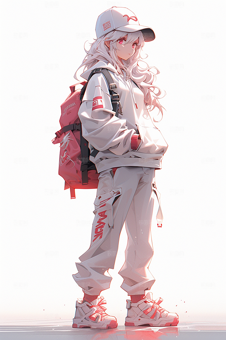 抱球帽人物少年感手绘插画