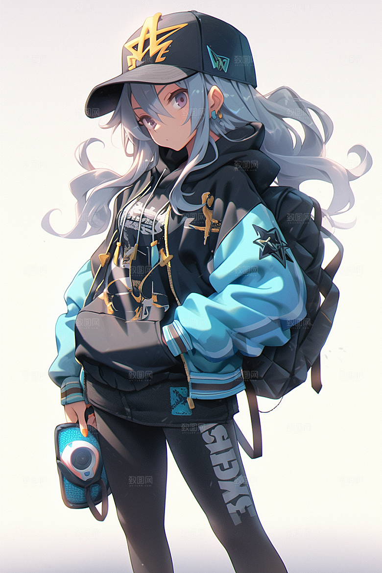 抱球帽人物动漫风元气插画