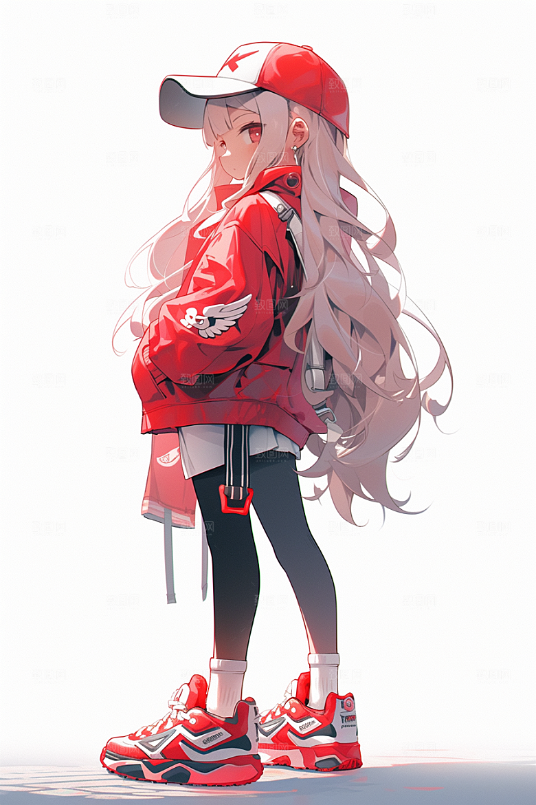 抱球帽人物动漫风青春插画