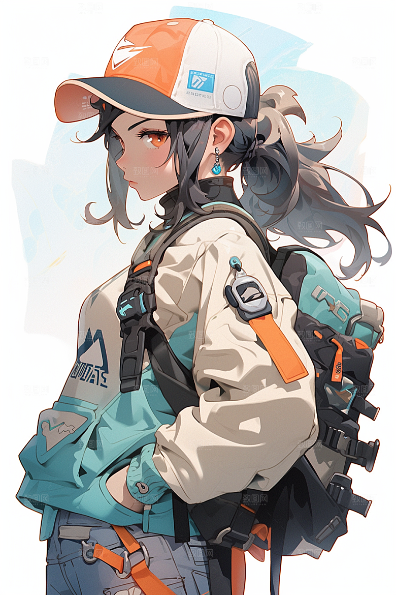 抱球帽人物元气简约插画