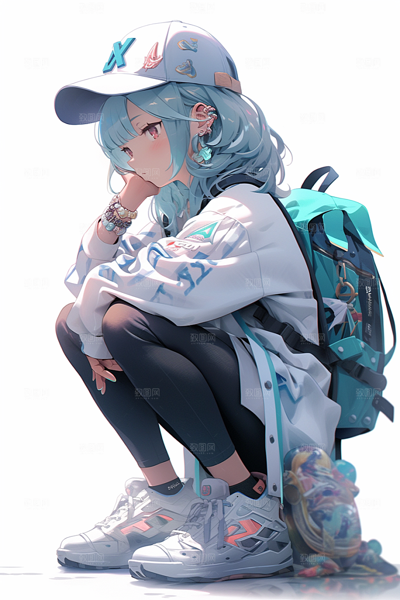 抱球帽人物高清手绘插画