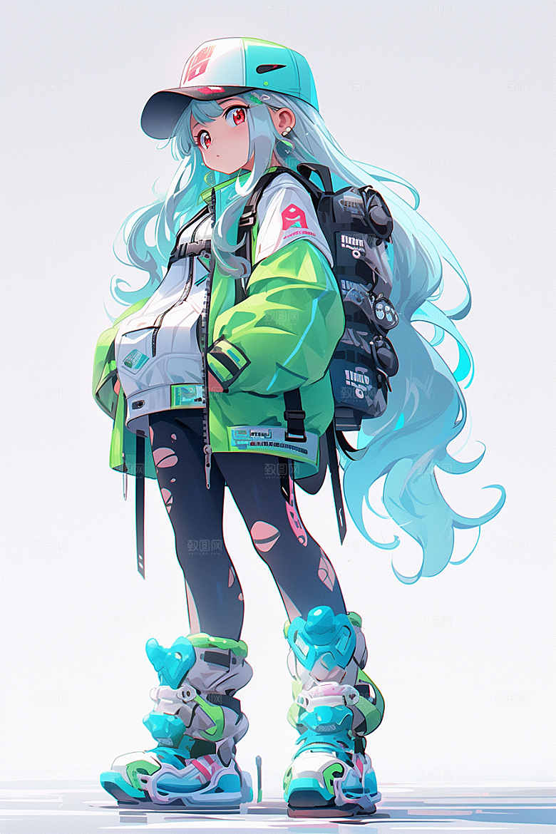 抱球帽人物青春手绘插画