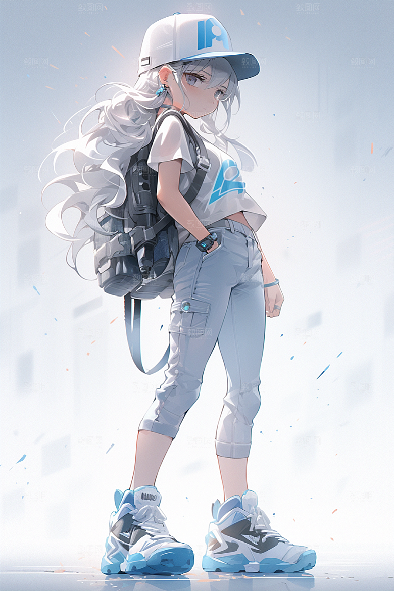 抱球帽人物青春手绘插画