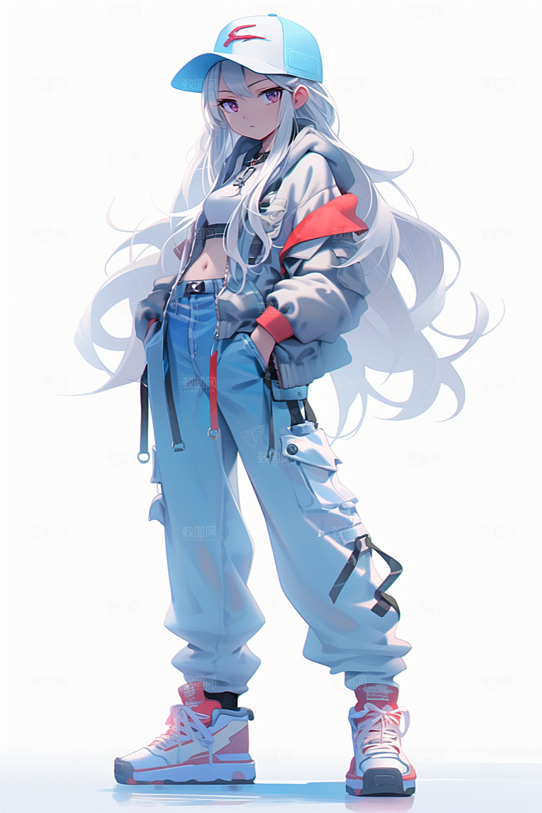 抱球帽人物少年感帅气插画