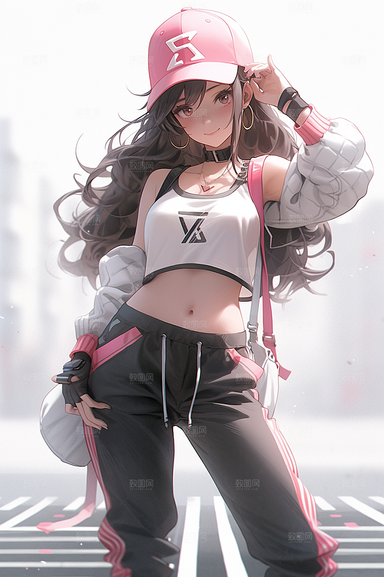 抱球帽人物少年感漫画感插画
