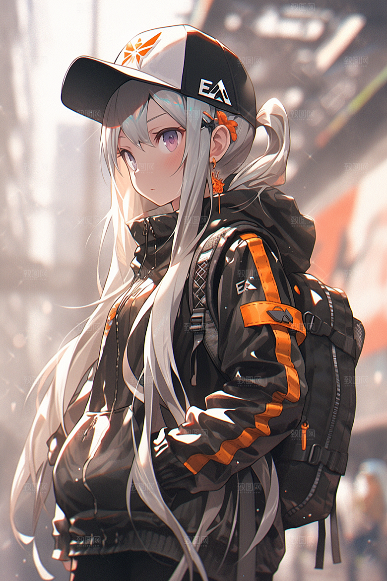 抱球帽人物高清青春插画