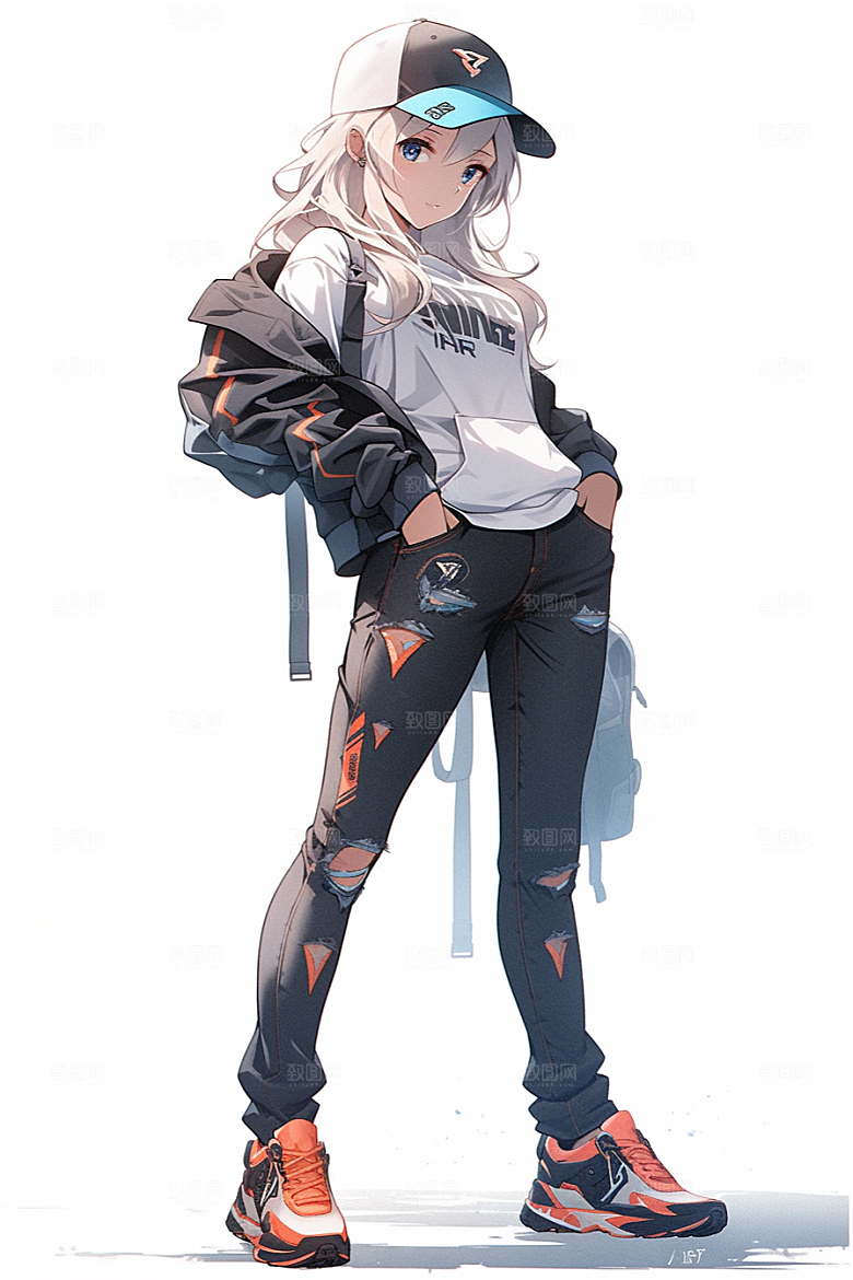 抱球帽人物青春手绘插画