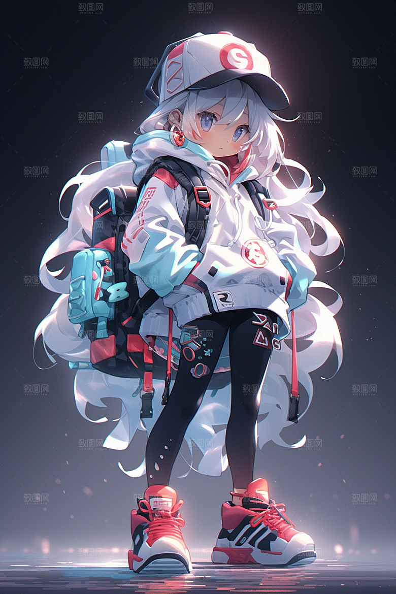 抱球帽人物手绘少年感插画