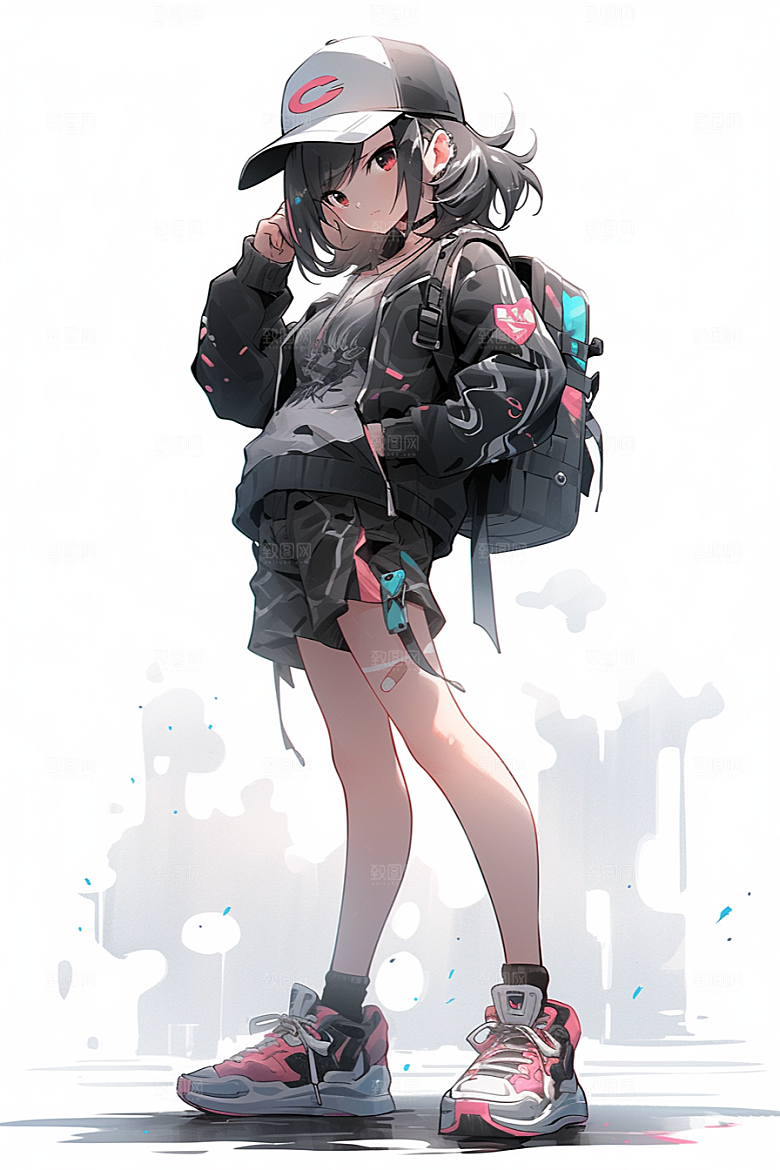 抱球帽人物手绘少年感插画