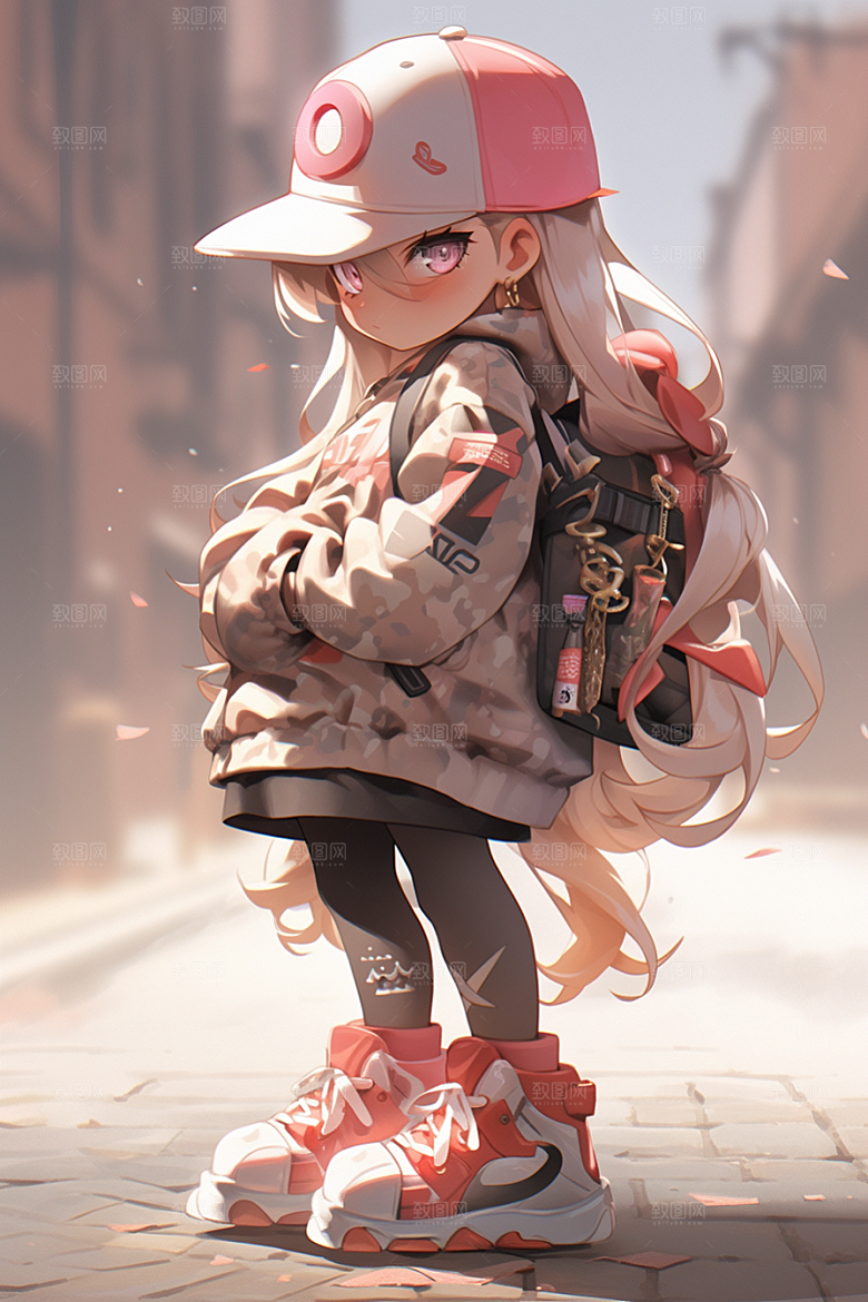 抱球帽人物青春高清插画