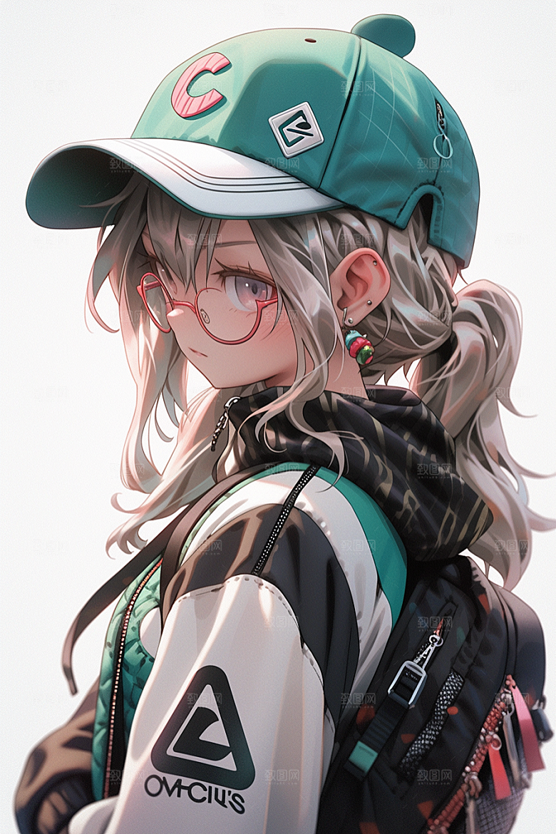 抱球帽人物漫画感少年感插画