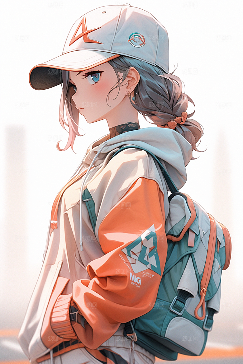 抱球帽人物高清手绘插画