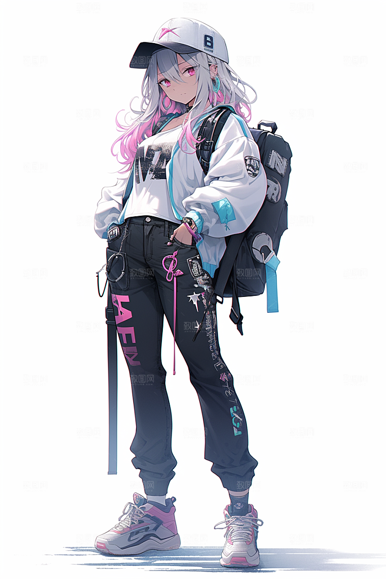 抱球帽人物青春手绘插画