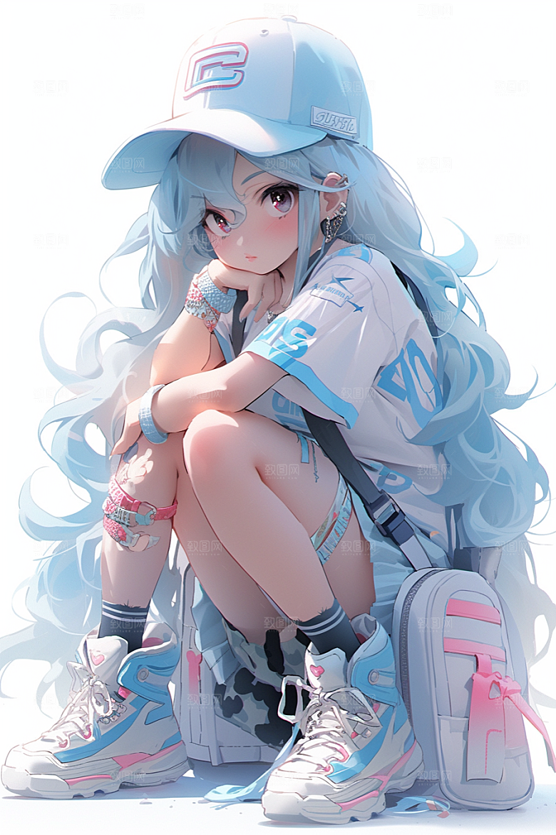 抱球帽人物元气少年感插画