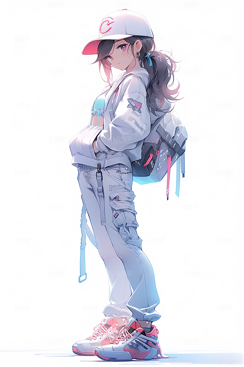 抱球帽人物元气高清插画