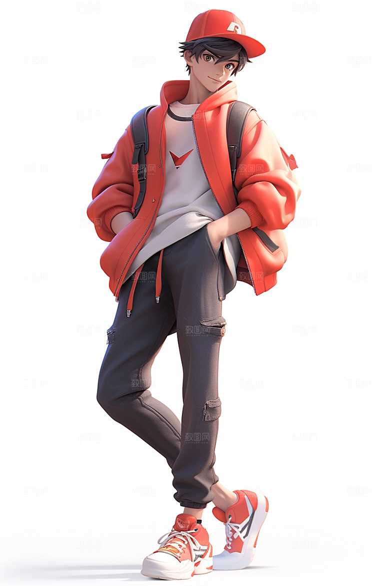 抱球帽人物帅气简约插画