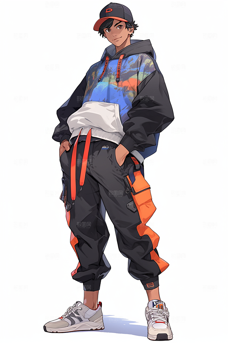 抱球帽人物时尚手绘插画