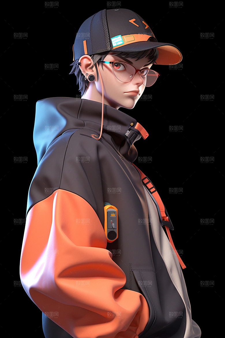 抱球帽人物少年感动漫风插画
