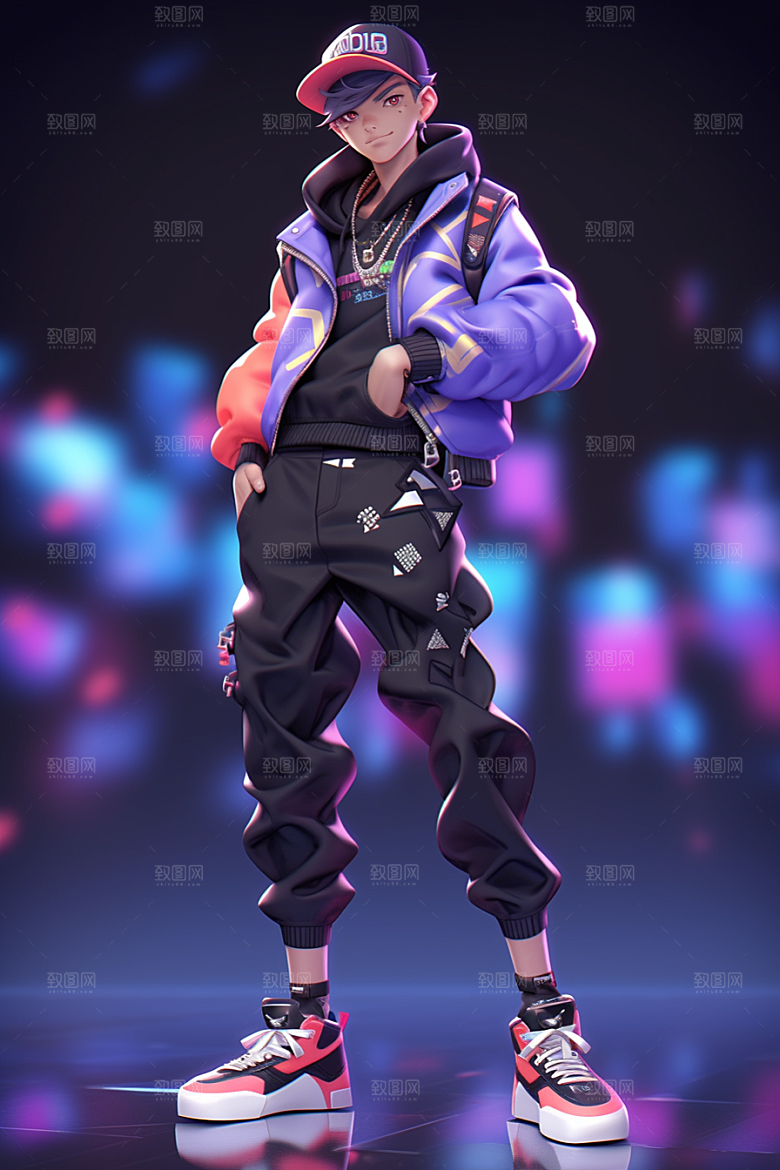 抱球帽人物帅气手绘插画