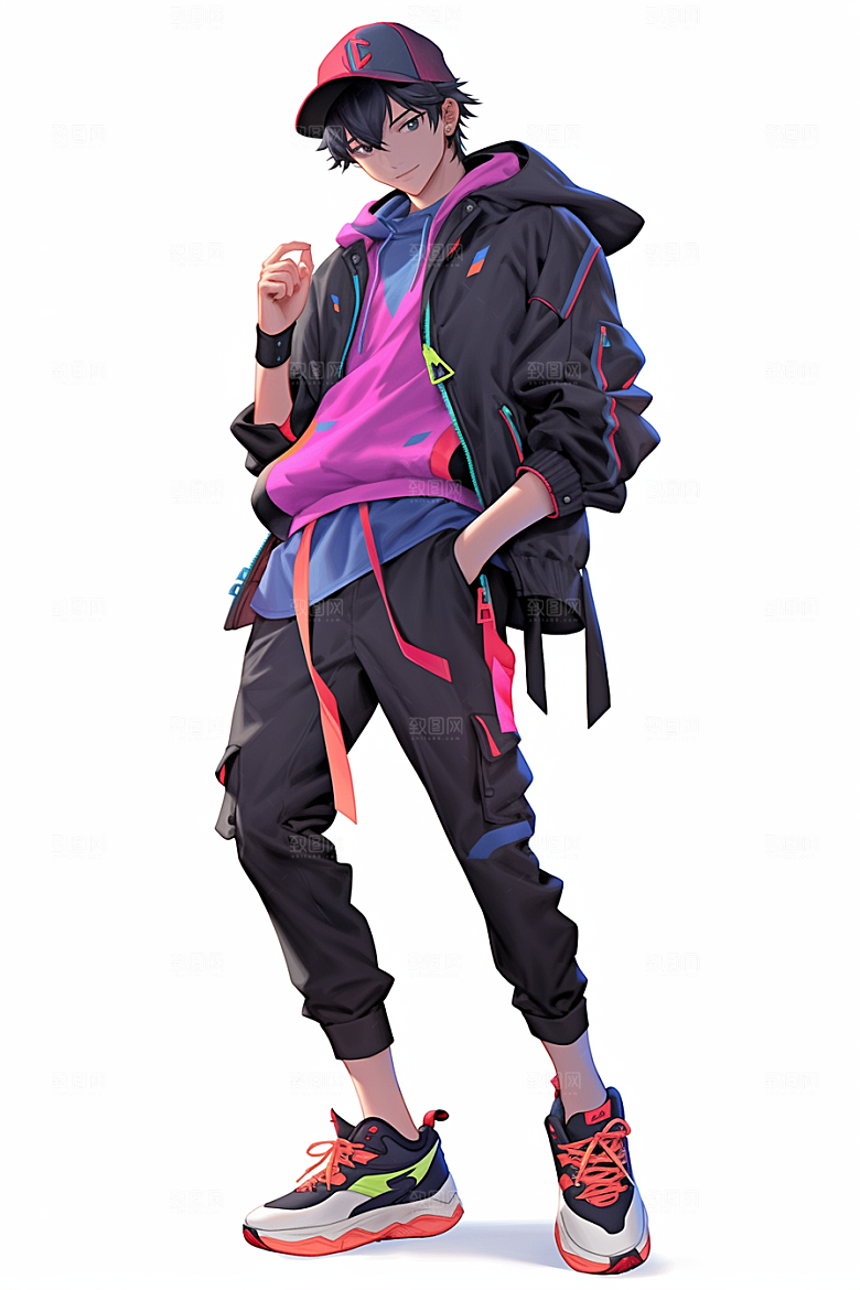 抱球帽人物帅气简约插画