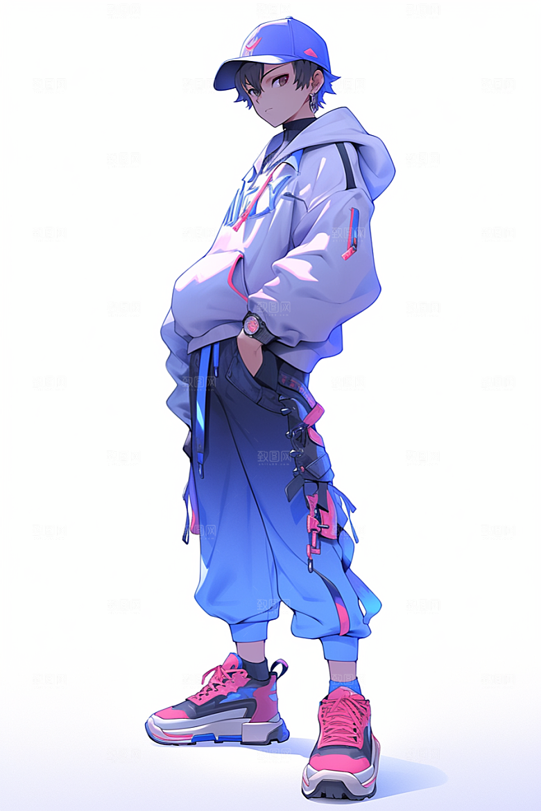 抱球帽人物手绘简约插画