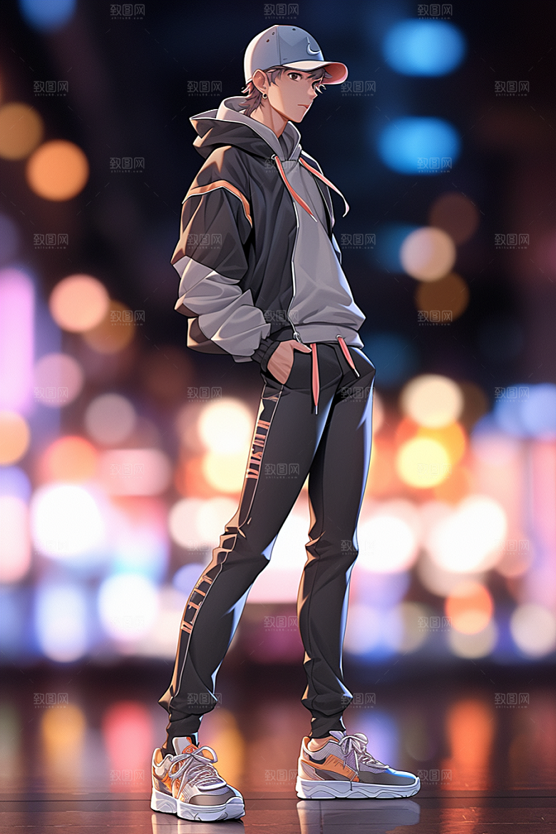 抱球帽人物高清青春插画