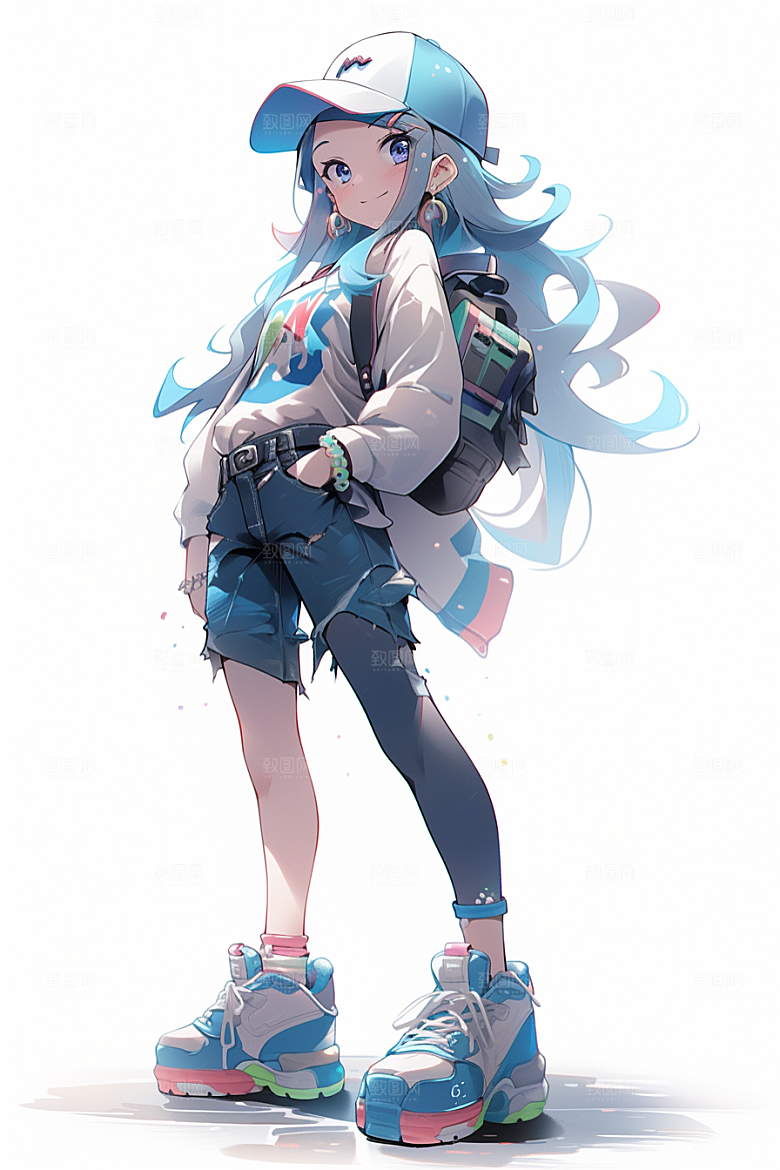 抱球帽人物简约青春插画