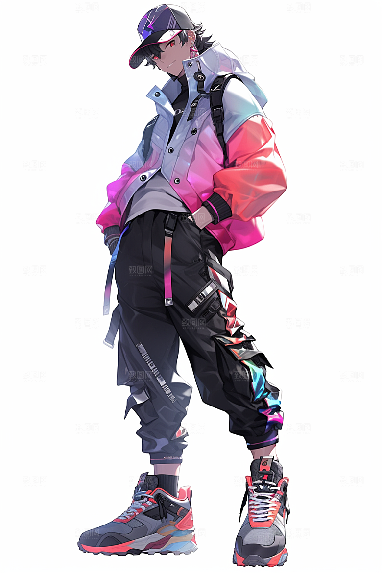 抱球帽人物帅气手绘插画