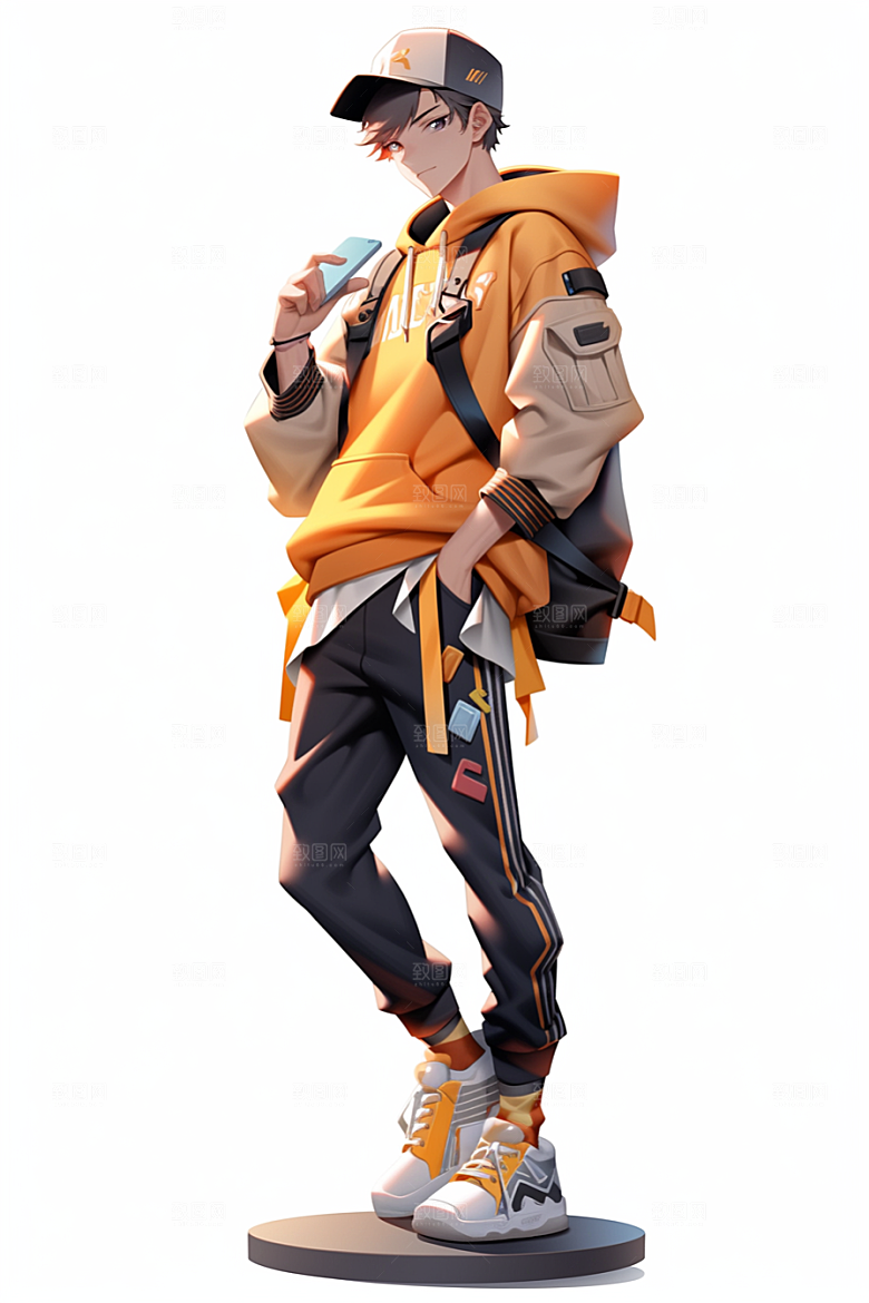 抱球帽人物高清少年感插画