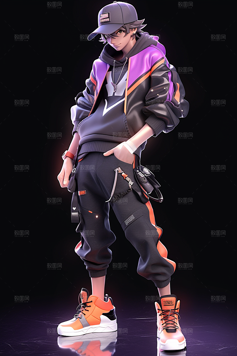 抱球帽人物高清元气插画