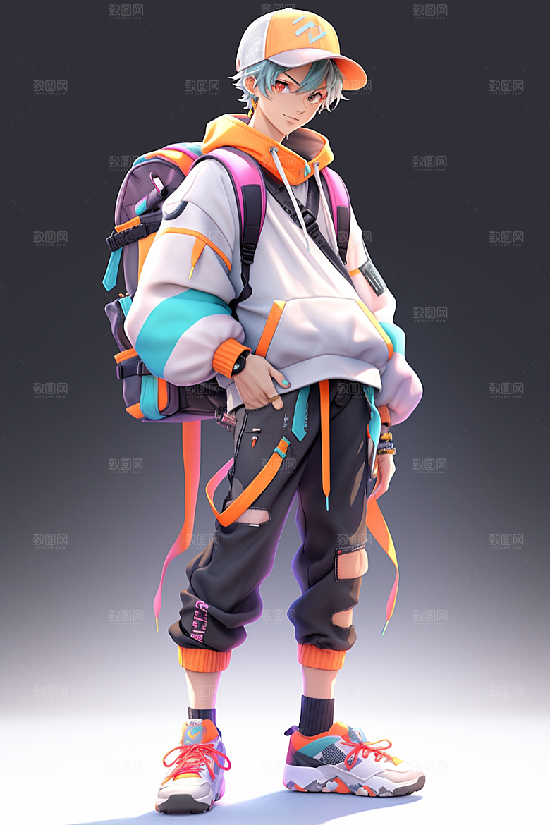 抱球帽人物手绘少年感插画
