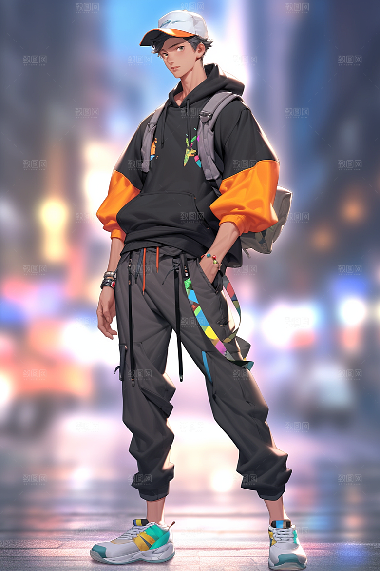 抱球帽人物元气手绘插画