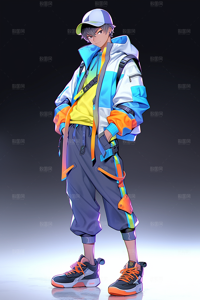 抱球帽人物少年感青春插画