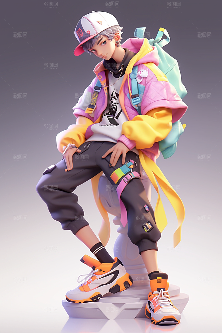 抱球帽人物少年感元气插画