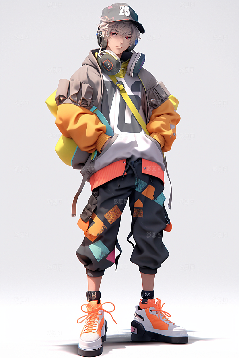 抱球帽人物元气青春插画