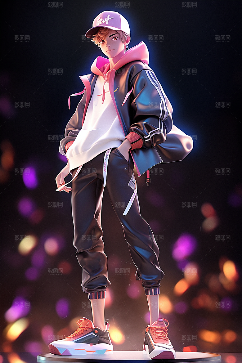 抱球帽人物青春手绘插画